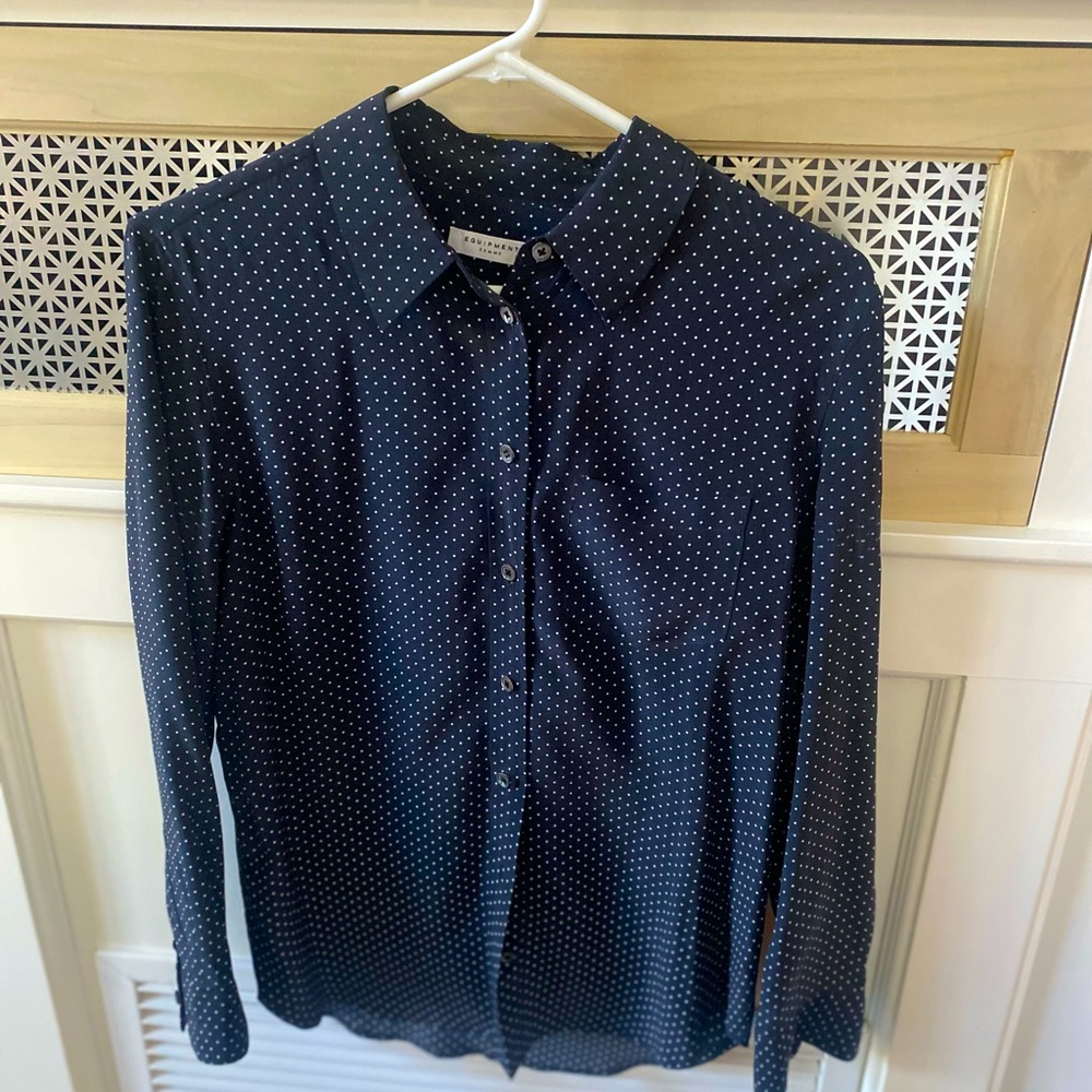 Equipment Signature Silk Shirt. Black Polka Dot Button Down Size XS